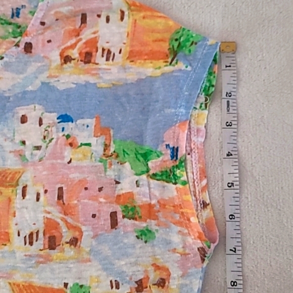 Cynthia Rowley Linen Scenic Print Cap Sleeve Top Large Coastal Resort Summer - Picture 9 of 11
